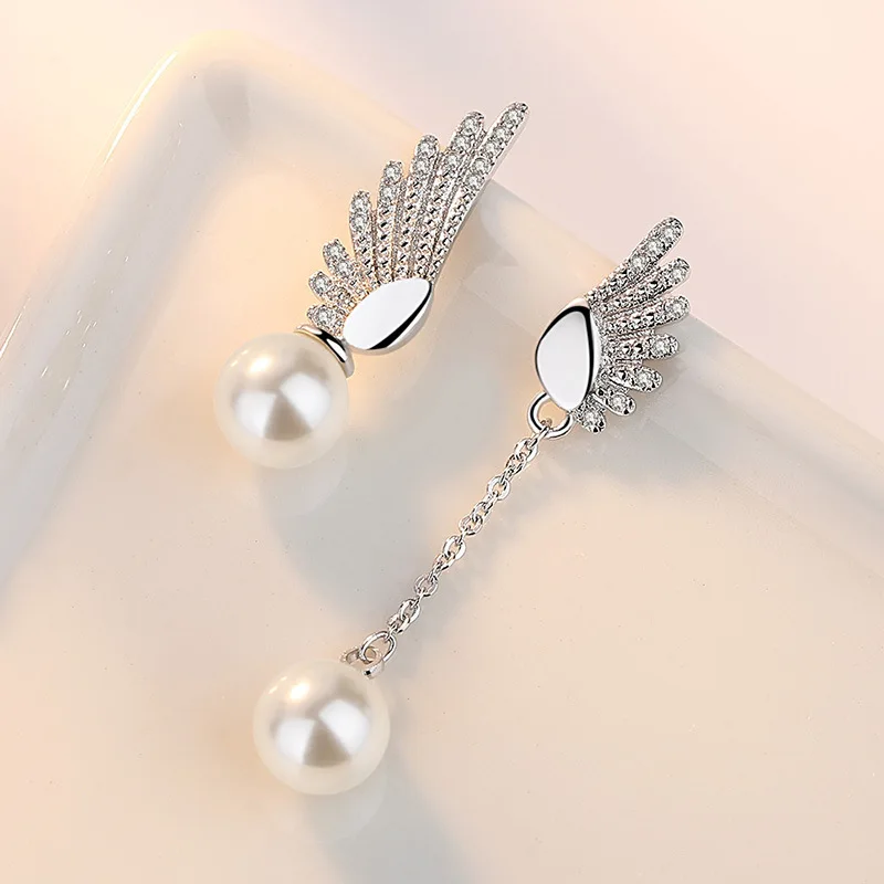 

925 Sterling Silver New Shiny Crystal Pearl Stud Earrings for Women Wholesale Jewelry Christmas Gift Drop Shipping