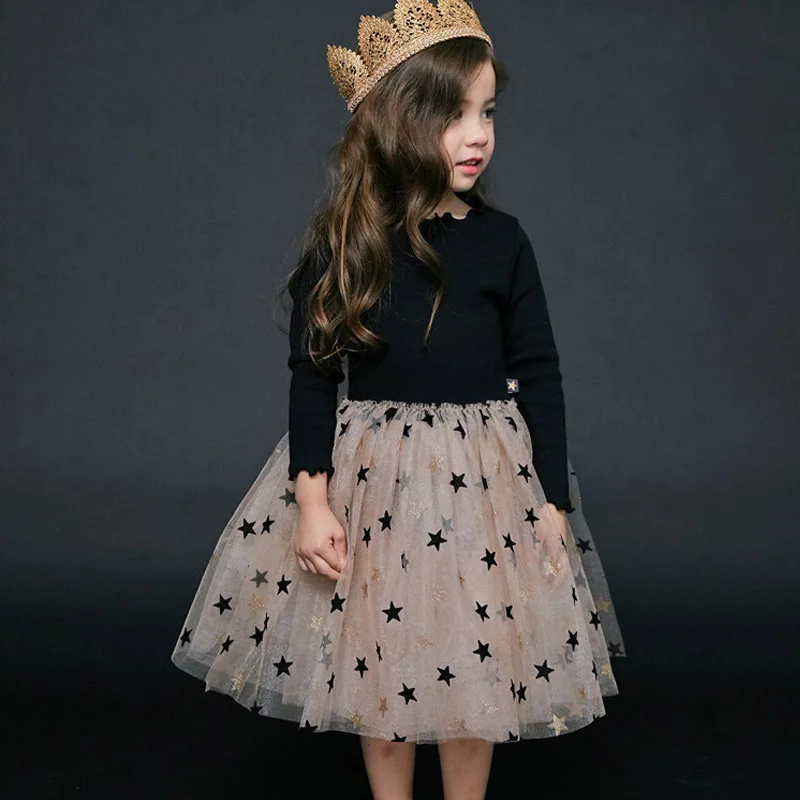 ay459 black Mayfair Cabin/Одежда для девочек Одежда для детей вечерние платья-пачки в горошек с длинными рукавами для девочек платье принцессы с пентаграммой - Цвет: ay459 black