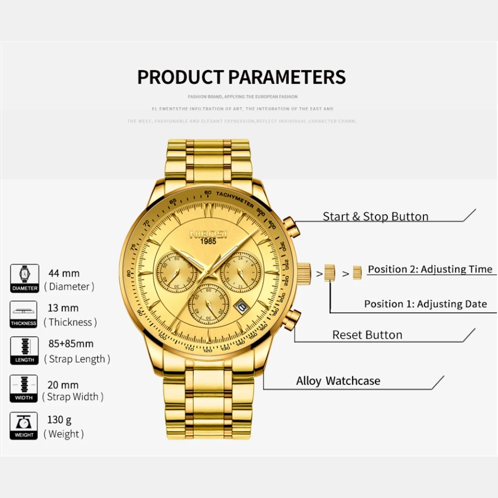 Часы наручные NIBOSI Мужские кварцевые модные брендовые Роскошные спортивные с