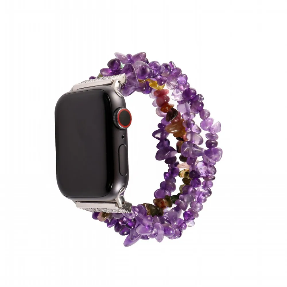 Браслет из натурального агата с драгоценными камнями для Apple Watch, ремешок 38 мм, 40 мм, 42 мм, 44 мм, аметист, ремешок для iWatch серии 1, 2, 3, 4 ремешка