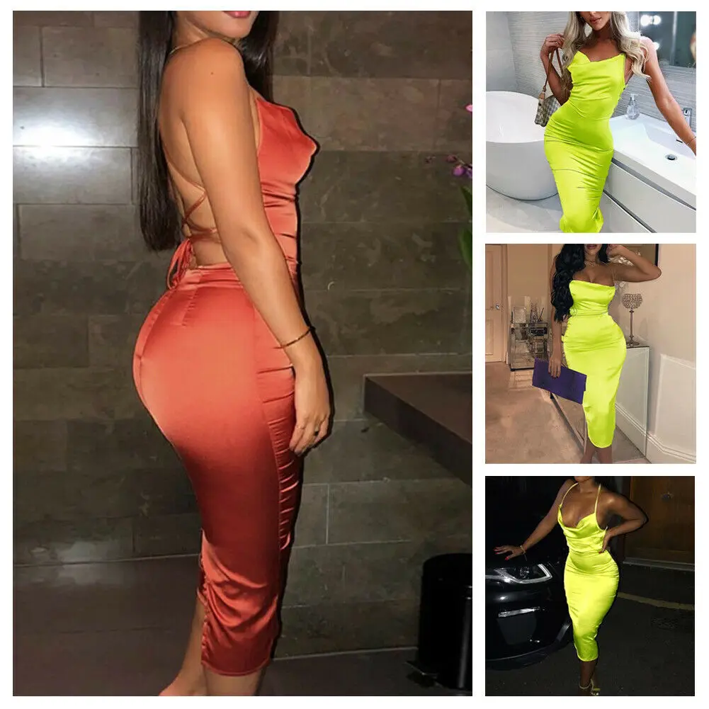 Женское летнее сексуальное платье-миди без рукавов с открытой спиной женские