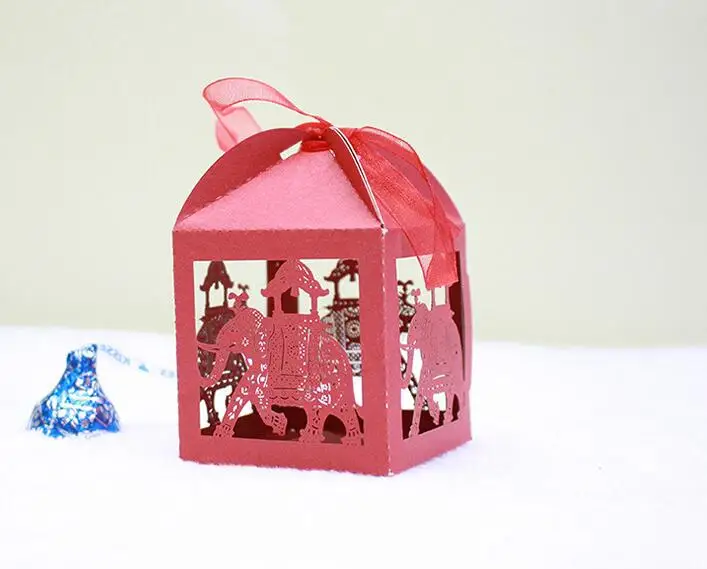 100 шт. коробка конфет в виде слона с лазерной резкой коробки для шоколада лентой