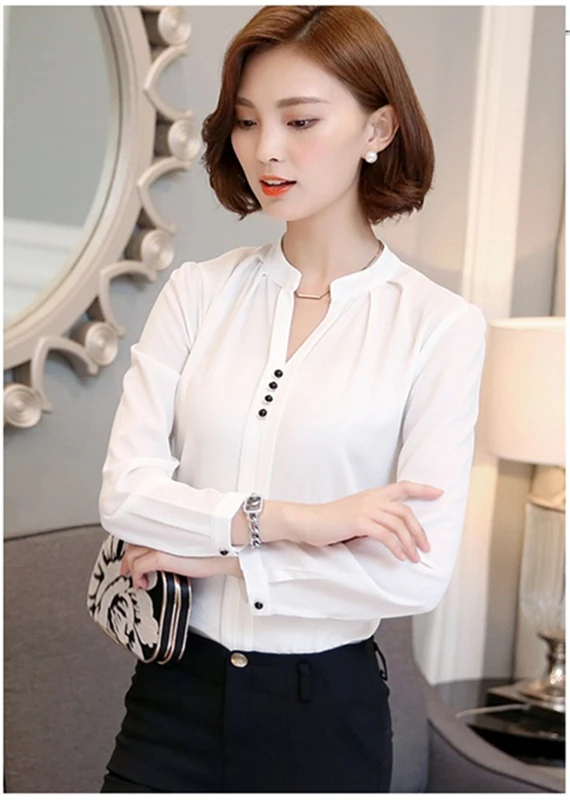 Воротник С Длинными Рукавами Шифон Тонкий Длинные Дамы V Печатных Рубашку |