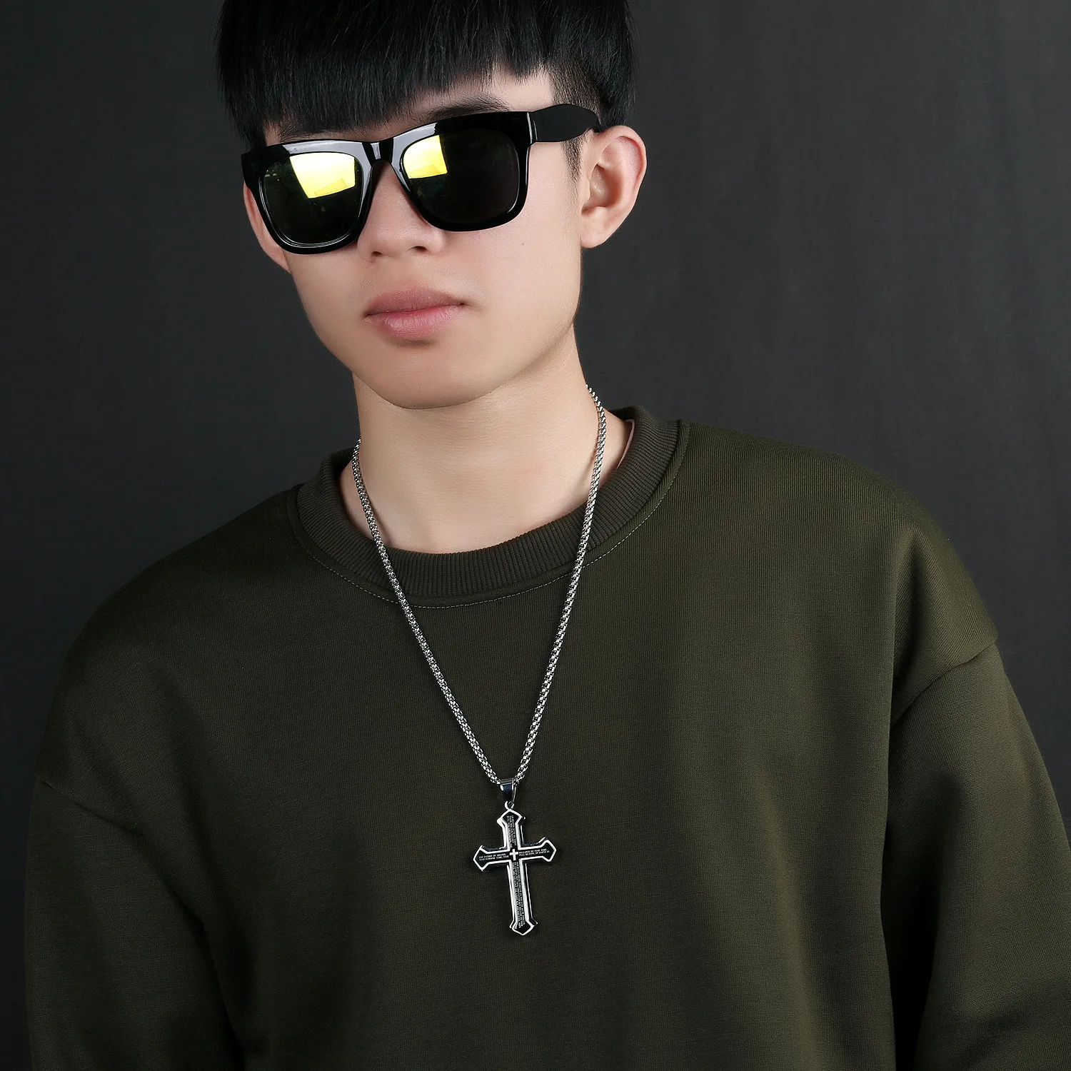 Punk Rock Stainless Steel Cross Scripture Bible Pendant Necklace for Mens Womens Black | Украшения и аксессуары