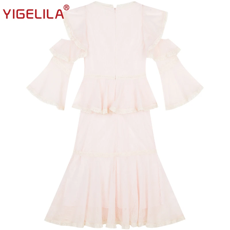 YIGELILA новейшее летнее женское кружевное платье с оборками модное v образным
