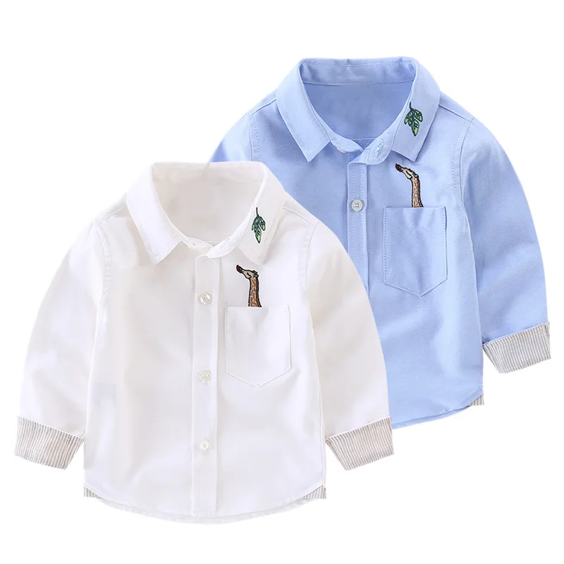 

2019 Autumn Long Sleeve Shirts for Toddler Baby Boys Cotton Embroidery Giraffe Kids Infant Boys Clothes Gentleman Party Clothing