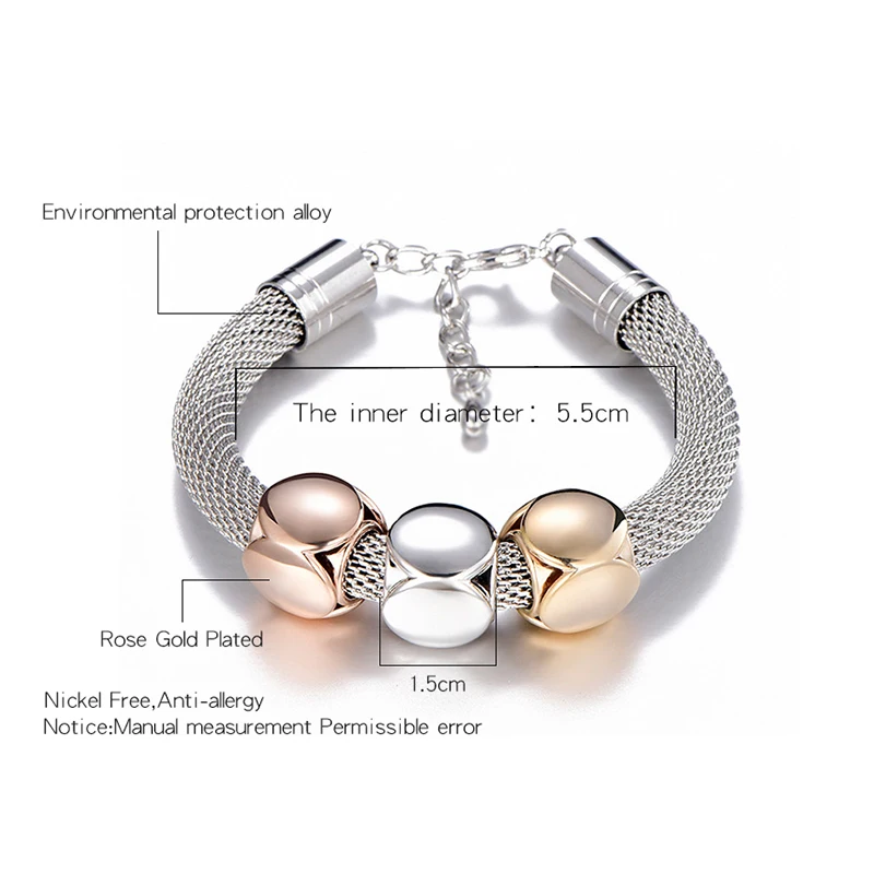Женский браслет с бусинами регулируемые браслеты из розового золота в стиле панк