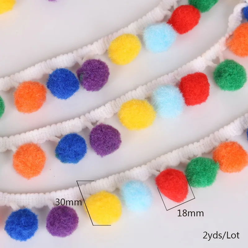 2 ярда 30 мм смешанный цвет кружево с помпонами кисточка помпон отделка шары лента