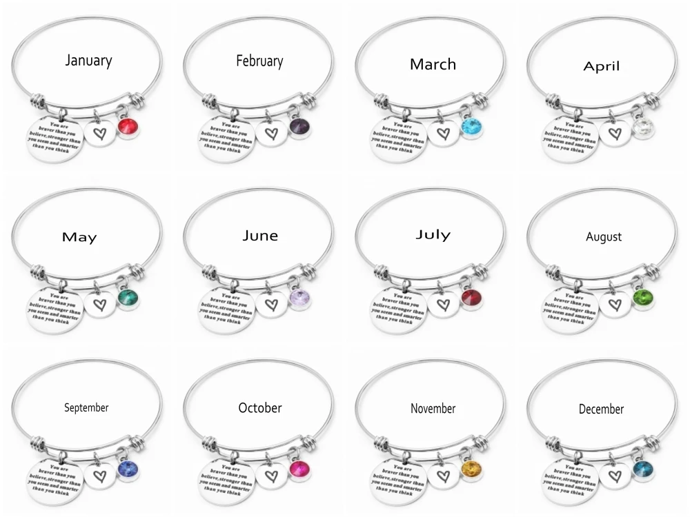 Браслет с подвесками в виде сердца 12 цветов|engraved bangle|believe banglebangles for women |