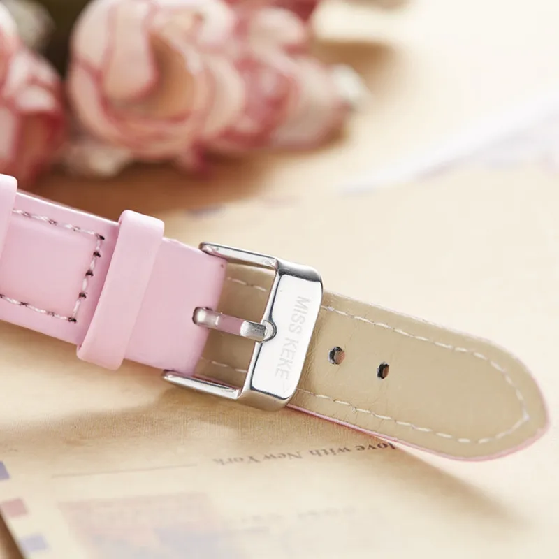 

MISS KEKE clay cute 3D mini world Flower watches Fashion Women's clock relojes mujer pink dress ladies leather Wristwatches 1060