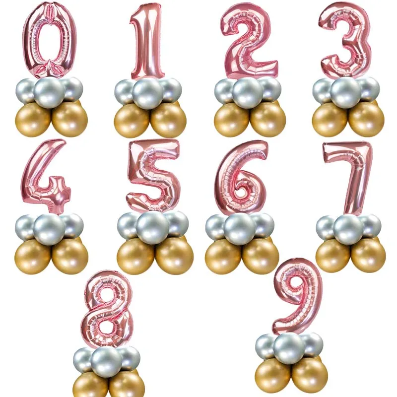 11pcs-1set RG Золотой Серебряный набор воздушных шаров для мальчиков и девочек, украшения для дня рождения, Детские сувениры для цифр, шары, покрытые фольгой шары, фигурки S6XN - Цвет: 11pcs-1set RG