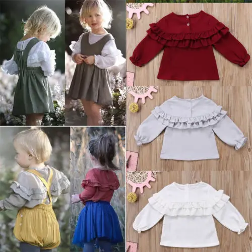 Блузка с длинными рукавами и воланом для новорожденных девочек|girls long sleeve blouse|long