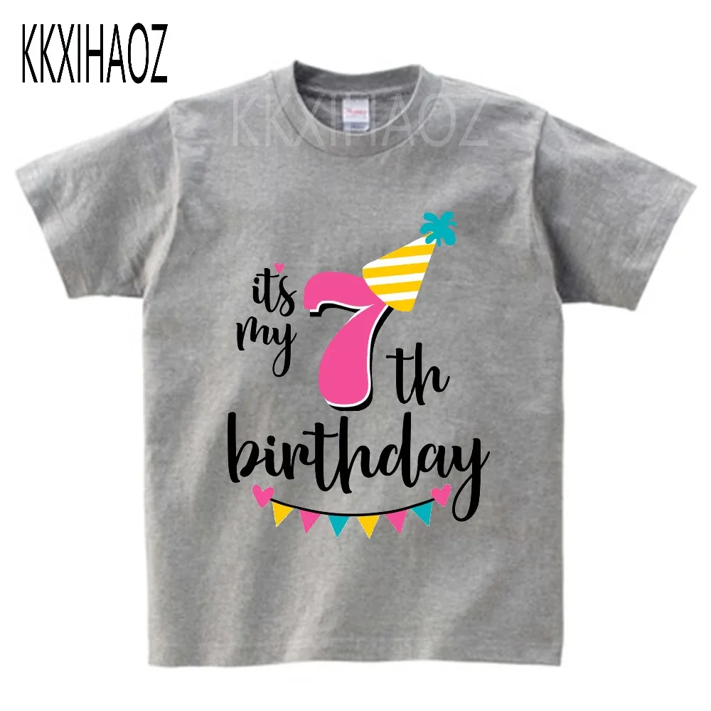 Одежда с принтом «Happy Birthday» и надписью «it's my 7-9» для маленьких мальчиков и девочек, детская футболка, подарок на день рождения для детей 1-9 лет