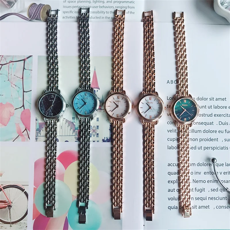 Модные Золотые женские часы из нержавеющей стали повседневные с мраморным