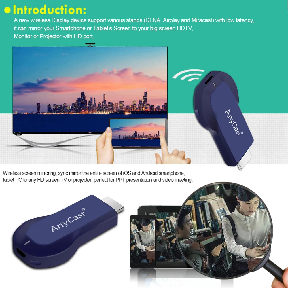 AnyCast беспроводной WiFi Дисплей донгл приемник ТВ палка Miracast Airplay Mirroring для смартфона