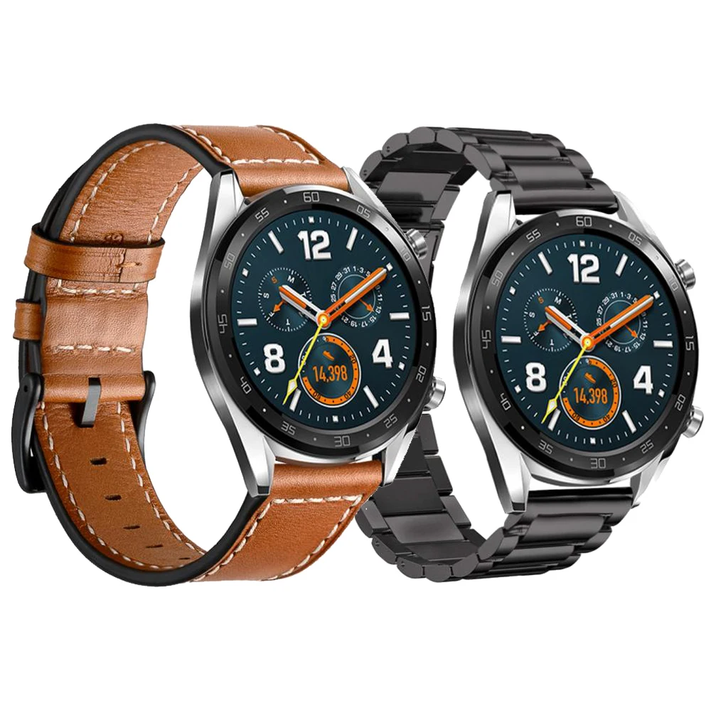 Ремешок для часов huawei watch GT Active браслет из нержавеющей стали с кожаным ремешком