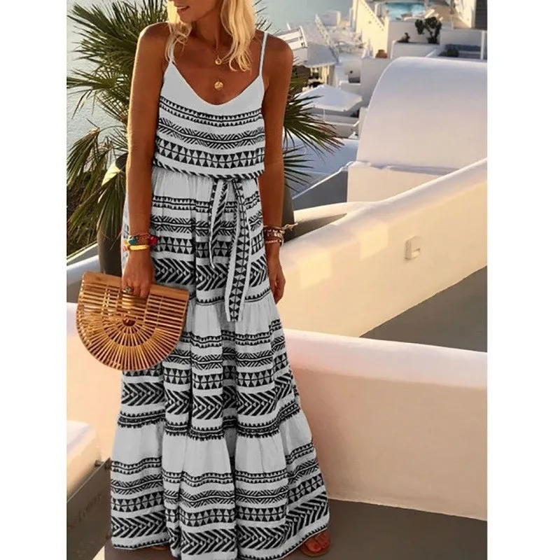 Plus Size Summer Dress Women Sleeveless Long Bohemian Loose Spaghetti Strap Beach Holiday Maxi Vestidos | Женская одежда