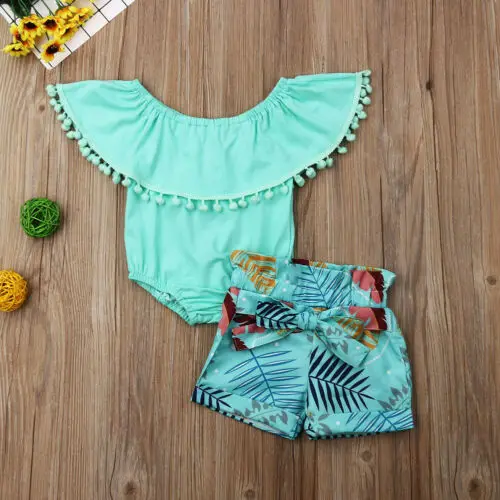 Летняя одежда для маленьких девочек кисточки шорты с цветочным принтом комплект