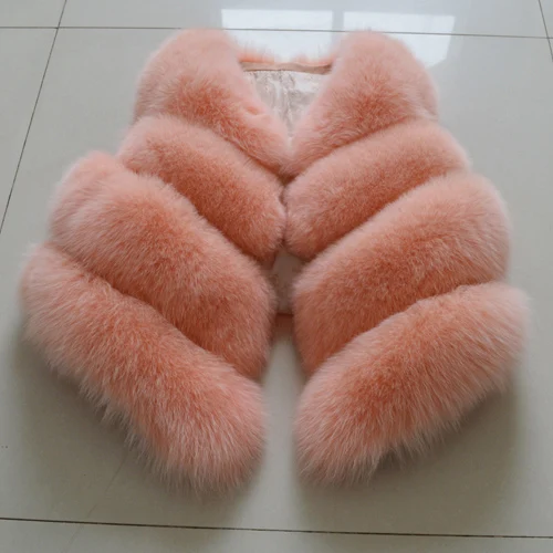 Shrimp pink Женский жилет из натурального Лисьего меха, осенний зимний женский жилет из лисьего меха, без рукавов, натуральный Лисий мех, пальто из натурального Лисьего меха, меховой жилет короткая куртка - Цвет: Shrimp pink
