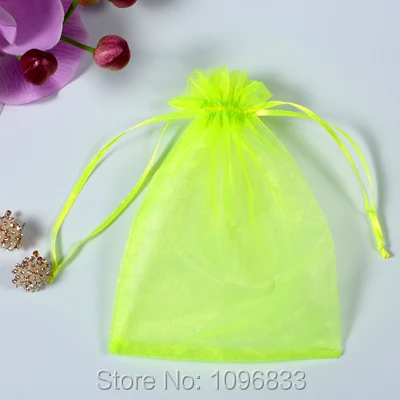 

Fluorescent Green Color Drawstring Bag size 13X18CM, Wedding Gift Packing Orangza Sack, Cosmetic Sample Pocket, 100 pcs/Lot