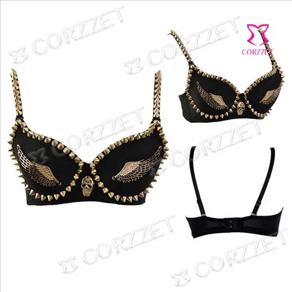 Сексуальный женский черный золотой металлический панк шпильки заклепки