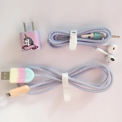 style5 Кабель намотки мультфильм USB протектор для кабеля передачи данных набор с наклейки для зарядного устройства Спиральный шнур протектор для iphone - Цвет: style5