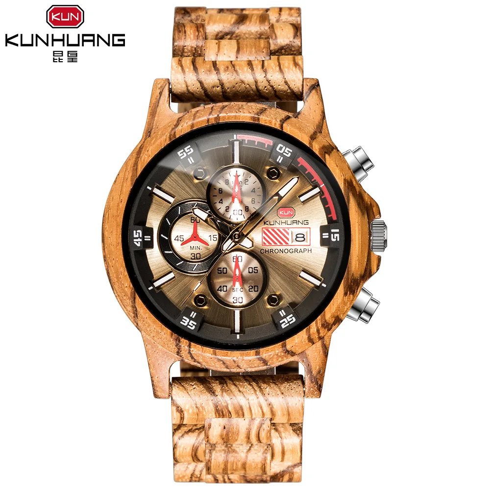 Мужские Кварцевые Водонепроницаемые многофункциональные часы kunhuang новинка 2019 |