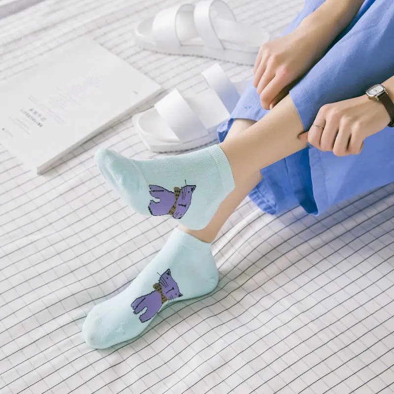 Новинка 1 пара удобные хлопковые носки ярких цветов с милым принтом кошки для