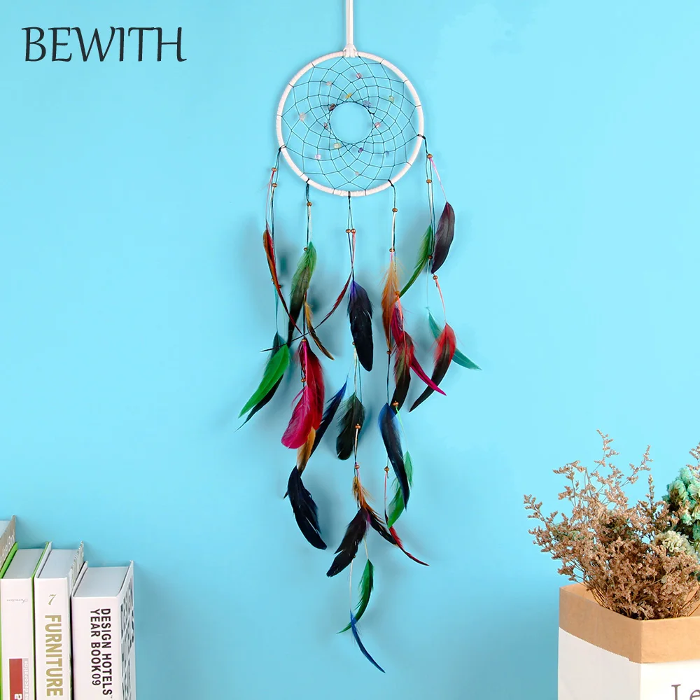 BEWITH переливающиеся Dreamcatchers с натуральным камнем и перьями колокольчики ветра
