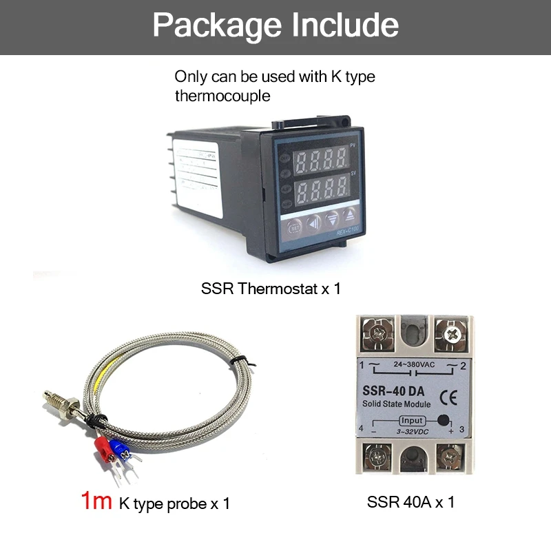 SET 7 Двойной термостат PID Регулятор SSR выход цифровой PID регулятор температуры REX-C100 0-400C Термопара K SSR 40A SSR-40A - Цвет: SET 7