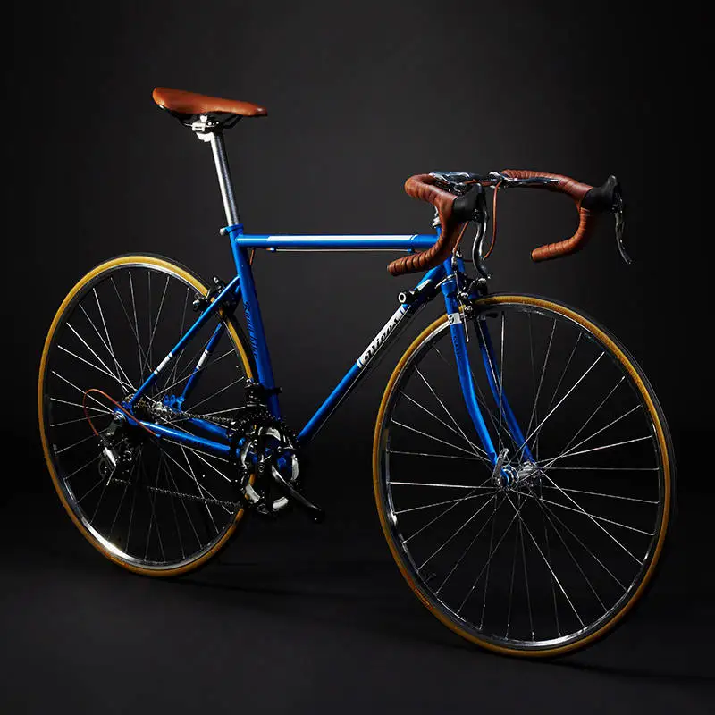 Bend blue New Retro Road Bicycle Carbon Steel Frame 700CC Wheel SHIMAN0 14 Speed Dual V Brake Bike Outdoor Racing Cycling Bicicleta - Цвет: Bend blue