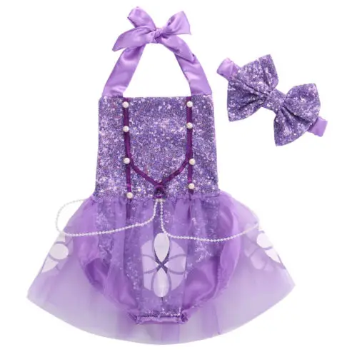 2017 Летний милый комбинезон для новорожденных девочек с пайетками София