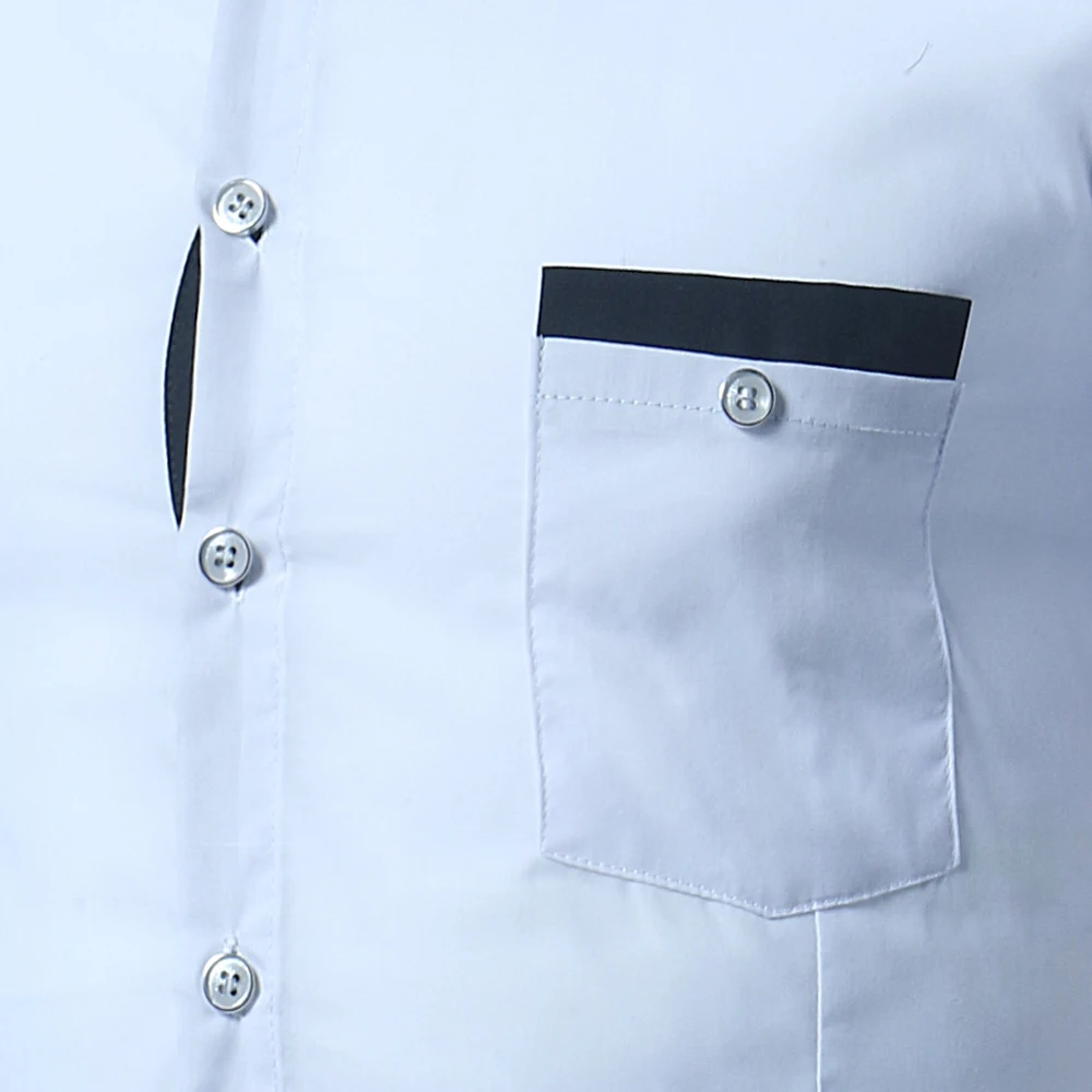 2018 Новая мужская брендовая деловая рубашка с длинным рукавом и карманом белая