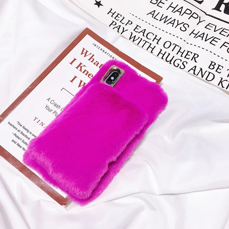 Милый пушистый мех кролика теплый чехол для iPhone 11 Pro XS Max XR X Силиконовый зимний перчаточный чехол для телефона для iPhone 6 6s 7 8 Plus