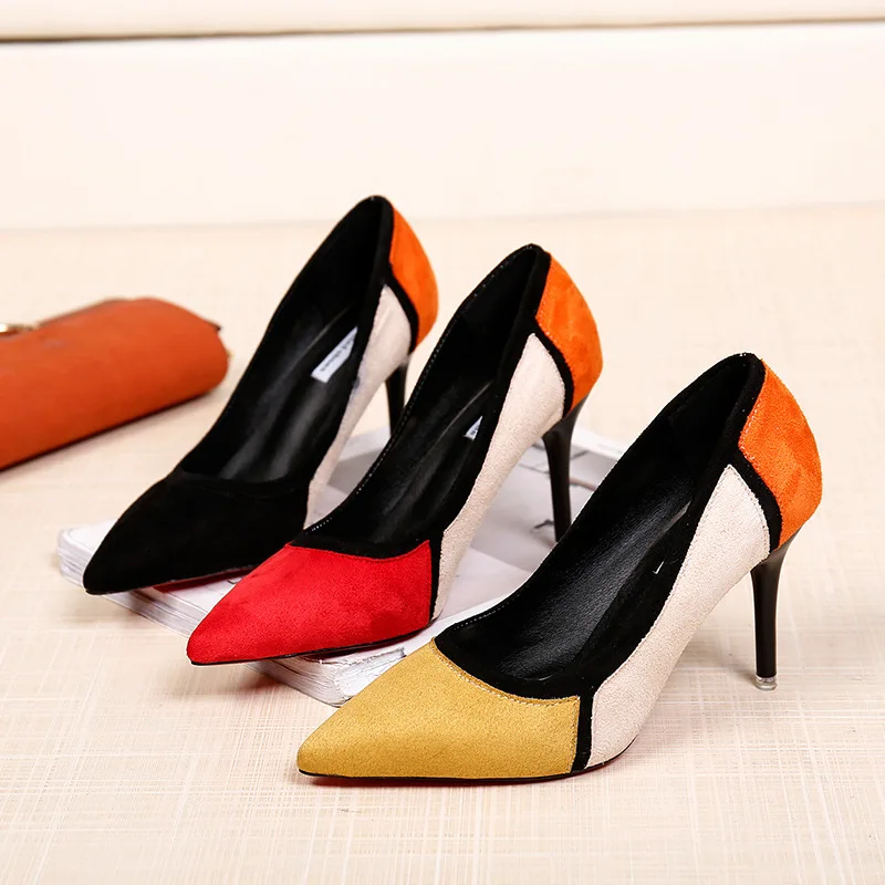 YANQIN Spring And Autumn Women'S Shoes 2018 New Woman Pointed Shallow Mouth Colorblock High Heels Fashion Sexy Female | Обувь