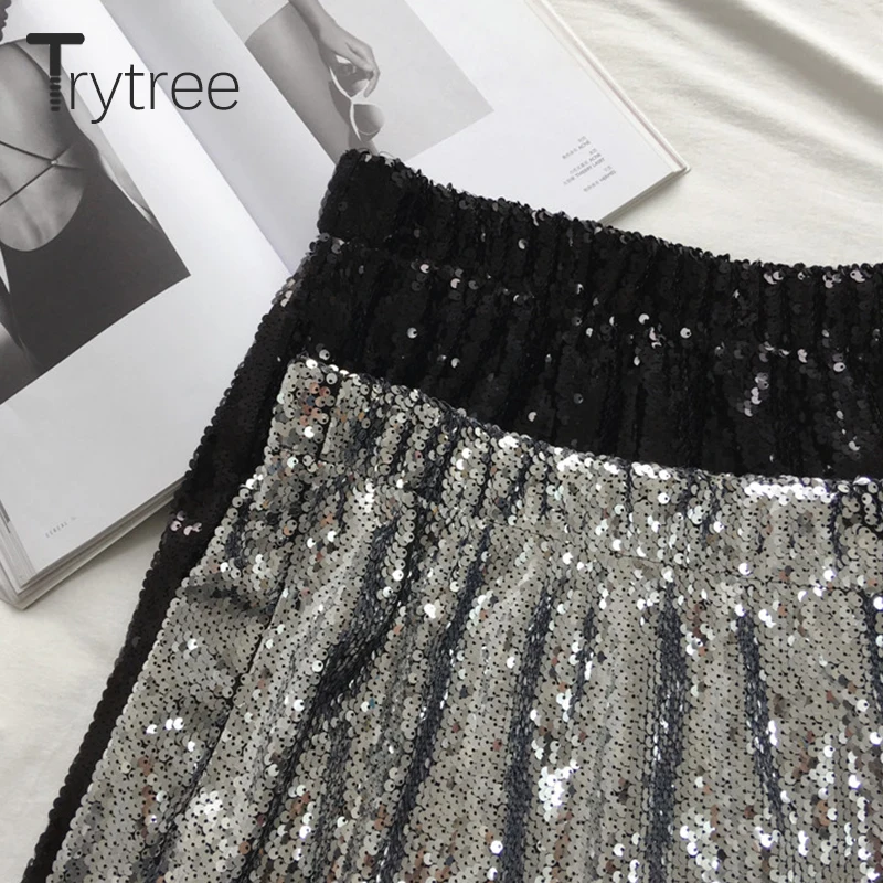Trytree Летняя Повседневная блесток эластичный пояс Сияющий женский юбка мини юбки