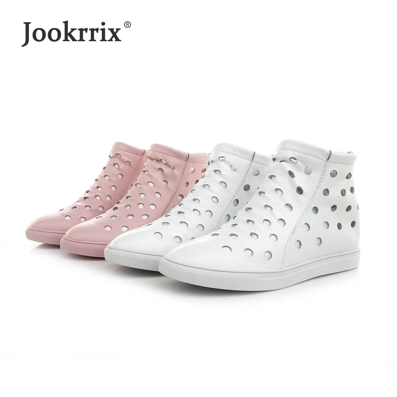 Jookrrix/Коллекция года; белые туфли из натуральной кожи; женские Брендовые ботильоны; женская обувь; chaussure; женская летняя обувь из сетчатого материала; мягкая обувь на плоской подошве