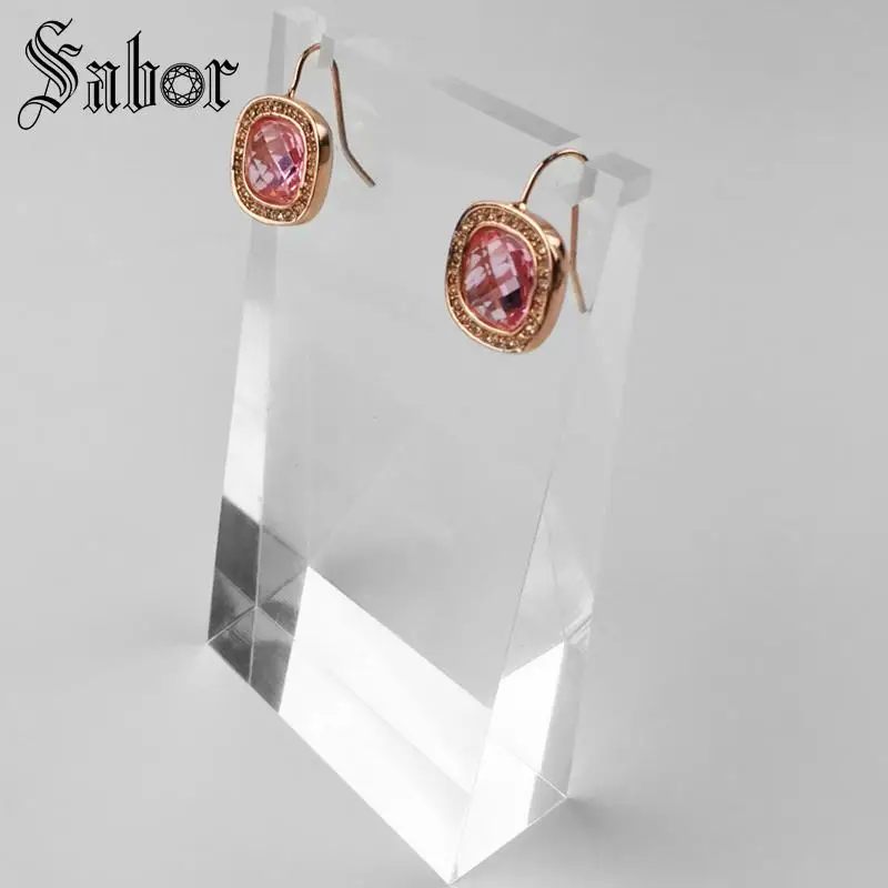 Висячие серьги розовый квадратный романтический подарок для женщин серебряный