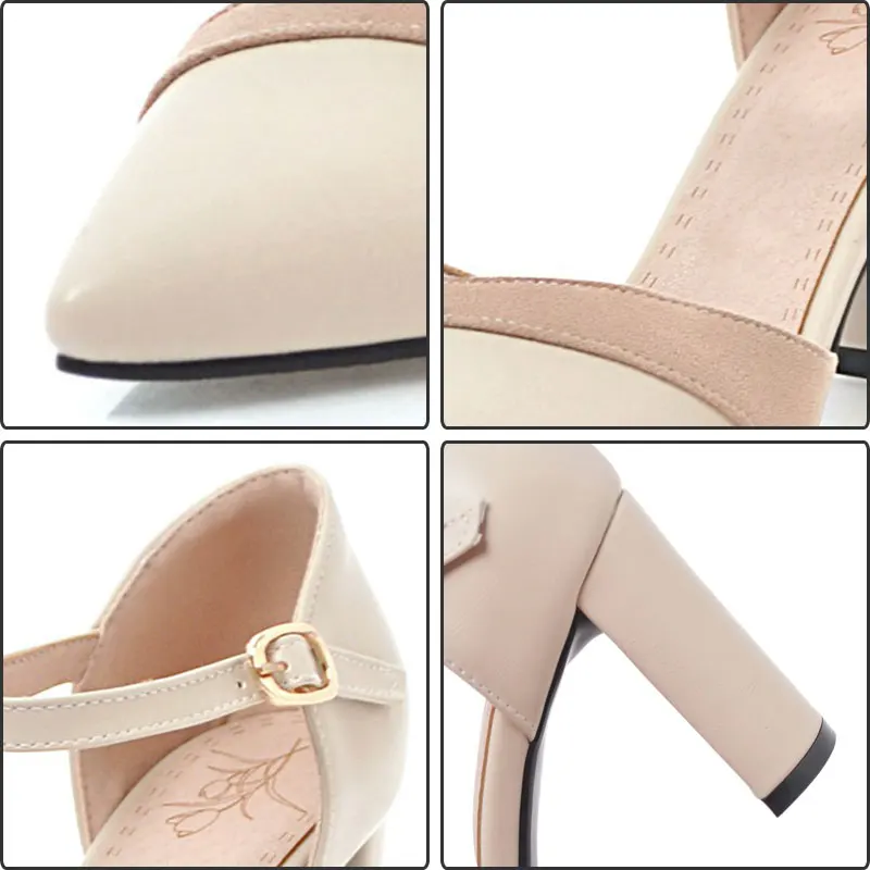 

Fanyuan Fashion Mixed Colors Buckle Strap Sandals Casual Pointed toe High Heels Women Shoes summer Ankle-Wrap Shoes