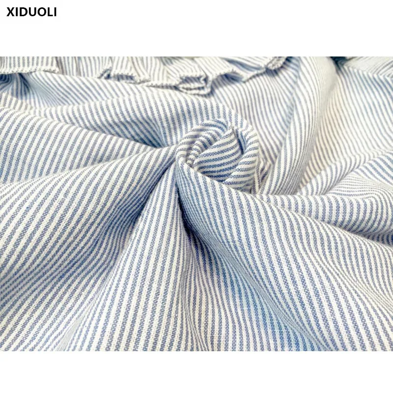XIDUOLI 2018 весенне-осенняя сетчатая кружевная рубашка в полоску с круглым вырезом