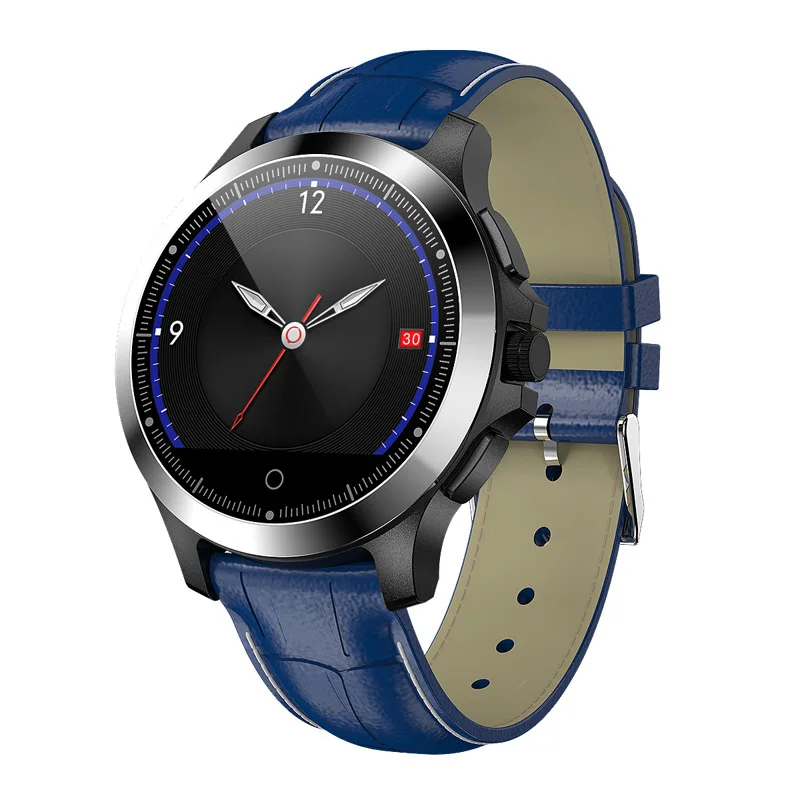 Blue leather strap Водонепроницаемый W8 ЭКГ+ PPG фитнес-Браслет Смарт-часы кровяное давление монитор сердечного ритма шагомер бизнес смарт-браслет для мужчин - Цвет: Blue leather strap