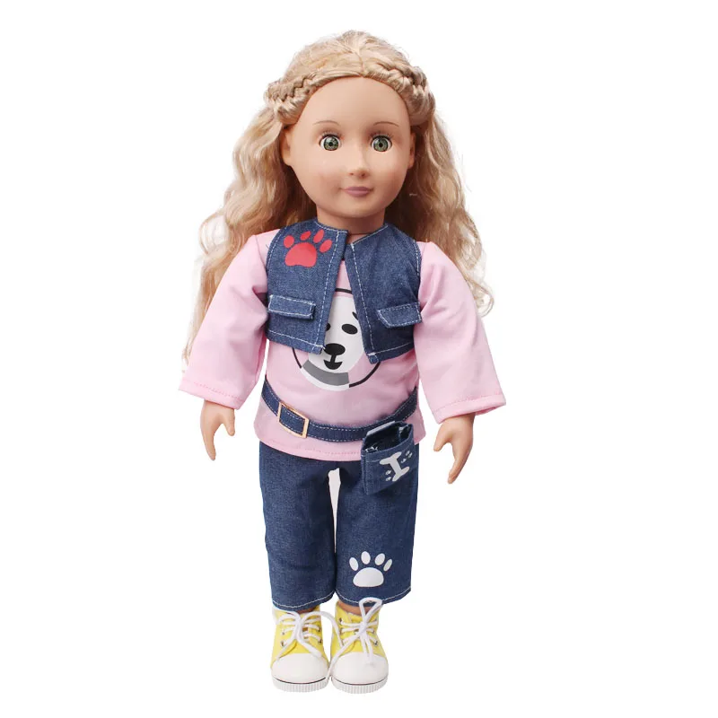 Одежда для куклы Розовый Повседневный костюм узор собаки + игрушечные штаны
