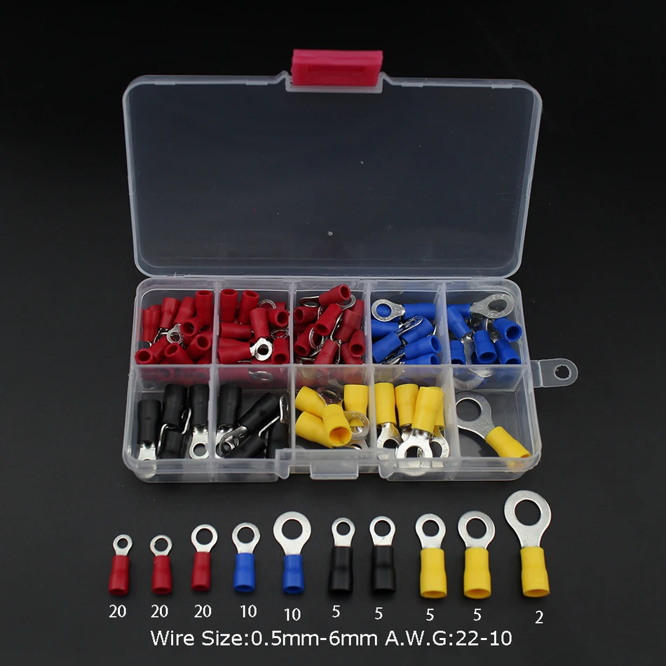 

102pcs Terminal fork ring Copper Crimp Comector Insulated Cord End set Wire Electrical tips crimping sleeves red