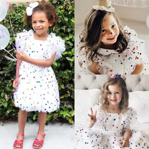 Вечернее платье-пачка в горошек с блестками для новорожденных девочек фатиновой