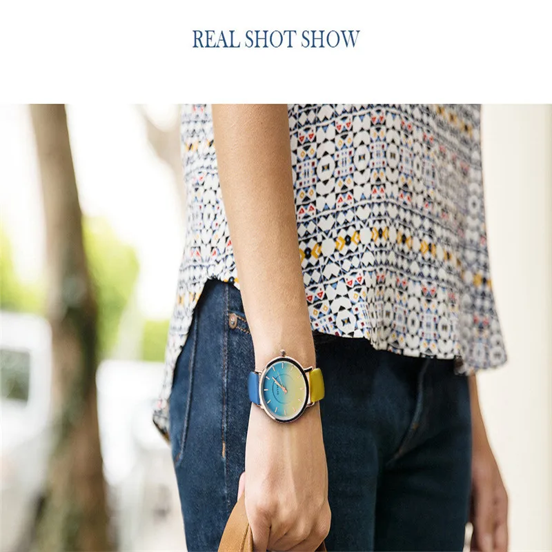

DISU Women Wrist Watch Retro Rainbow Design Leather Band Analog Alloy Quartz womens watches fashion watch 2020 relogio feminino