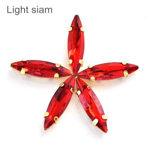 light siam 4x15 мм, 50 шт., цветные стразы в виде лошадиного глаза с золотыми когтями для шитья, стеклянные камни для свадебного платья F0065 - Цвет: light siam