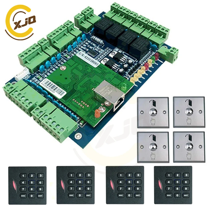 XJQ TCP/IP wiegand Four doors Access Control Panel system with Free software + 4 keypad card readers+4 push buttons | Безопасность и