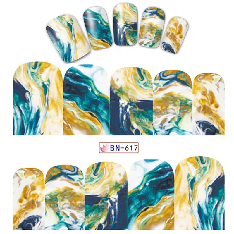 10 шт. градиентный мрамор шаблон дизайн ногтей Наклейка переводная вода слайдер