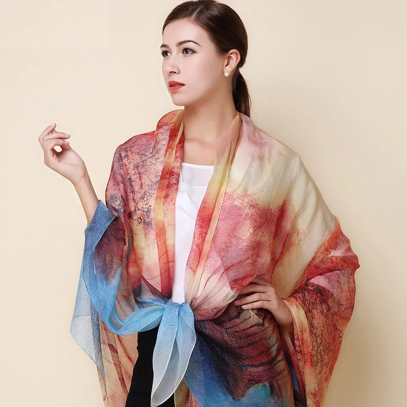 Высокое качество 100% шелк тутового шелкопряда шарф натуральный женские длинные