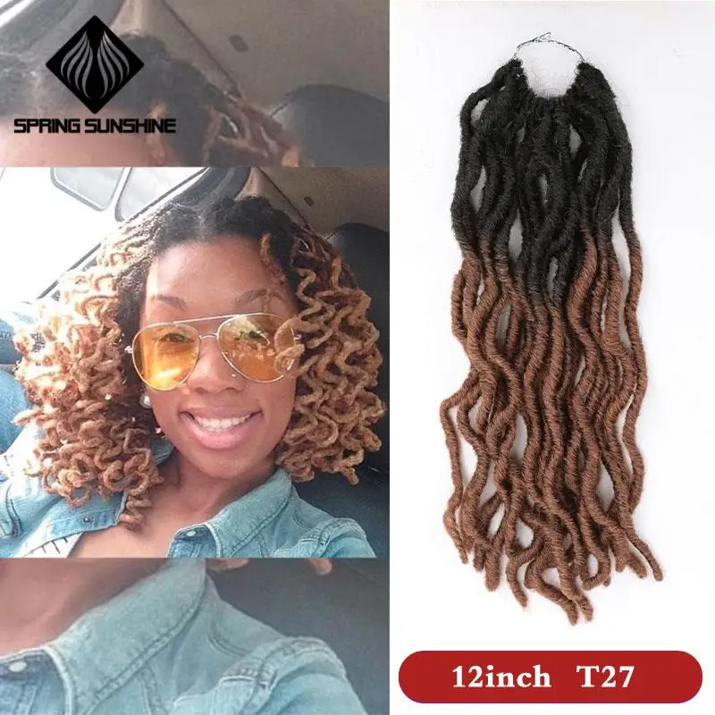 Весна солнце 12 18 дюймов Nu Locs Ombre Faux Locs Curly плетение волос Синтетические крючком косы волос